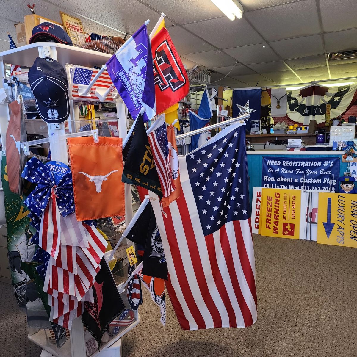 Packaged flag inventory inside the store