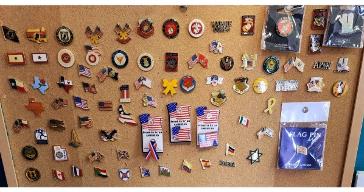 Collection of flag and patriotic lapel pins